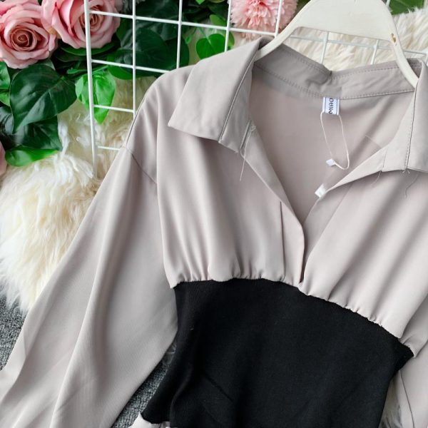 In the autumn of the new v-neck shirt joker temperament show thin waist western style jacket long sleeve - Image 5