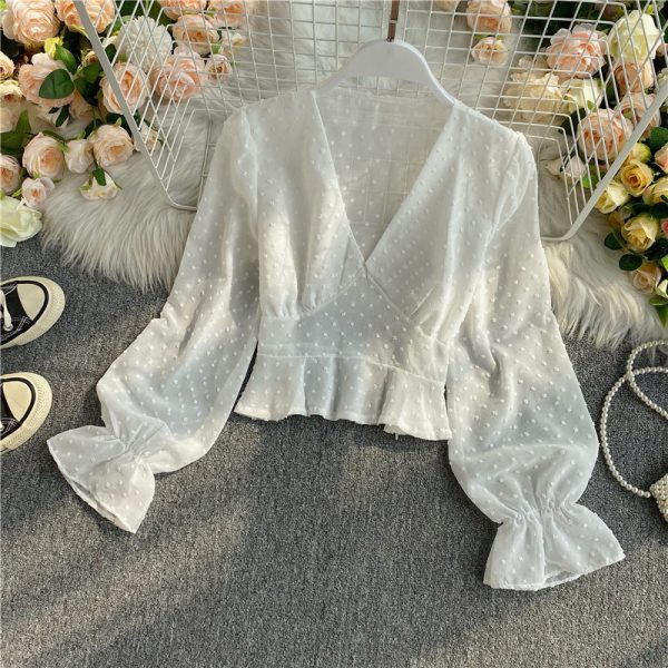 Falbala long-sleeved chiffon unlined upper garment restoring ancient ways of tall waist brief paragraph coat female - Image 5