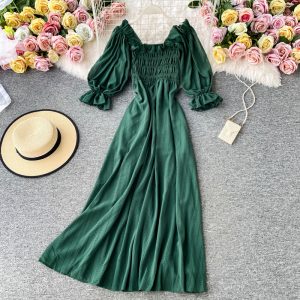 Collect waist party brought summer dress female hubble-bubble sleeve fairy long skirt