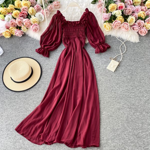 Collect waist party brought summer dress female hubble-bubble sleeve fairy long skirt - Image 5