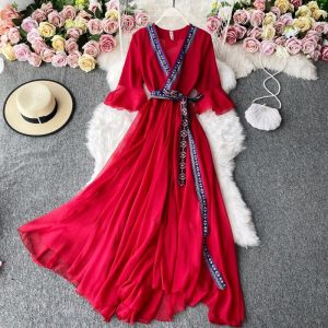 Restoring ancient ways of tall waist full-skirted dress desert tourism photo long skirt Bohemian ultra elegant seaside on dress