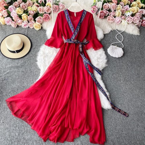 Restoring ancient ways of tall waist full-skirted dress desert tourism photo long skirt Bohemian ultra elegant seaside on dress - Image 3