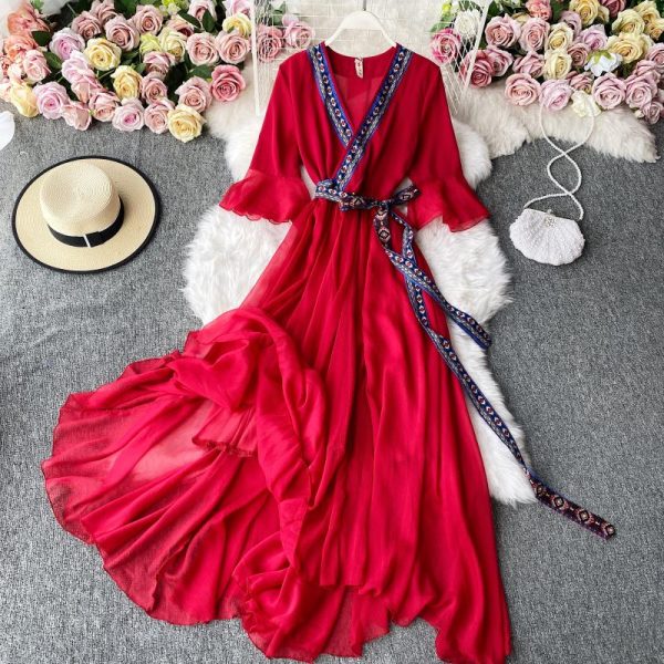 Restoring ancient ways of tall waist full-skirted dress desert tourism photo long skirt Bohemian ultra elegant seaside on dress - Image 4