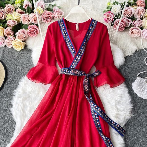 Restoring ancient ways of tall waist full-skirted dress desert tourism photo long skirt Bohemian ultra elegant seaside on dress - Image 5