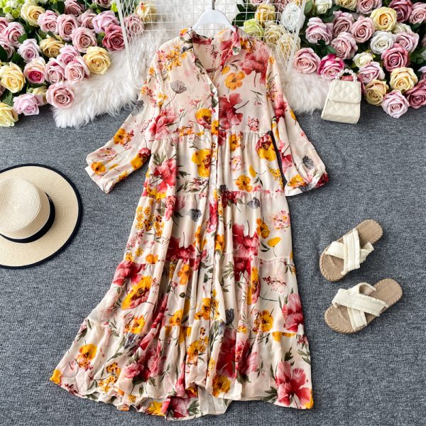 Bohemia resort island beach dress loose big wind French printing chiffon dress code is prevented bask in clothes - Image 3