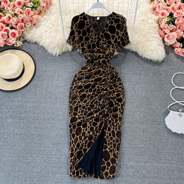 Temperamental woman dress summer new socialite v-neck cultivate one’s morality show thin package hip split long skirt - Image 3