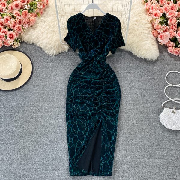 Temperamental woman dress summer new socialite v-neck cultivate one’s morality show thin package hip split long skirt - Image 4