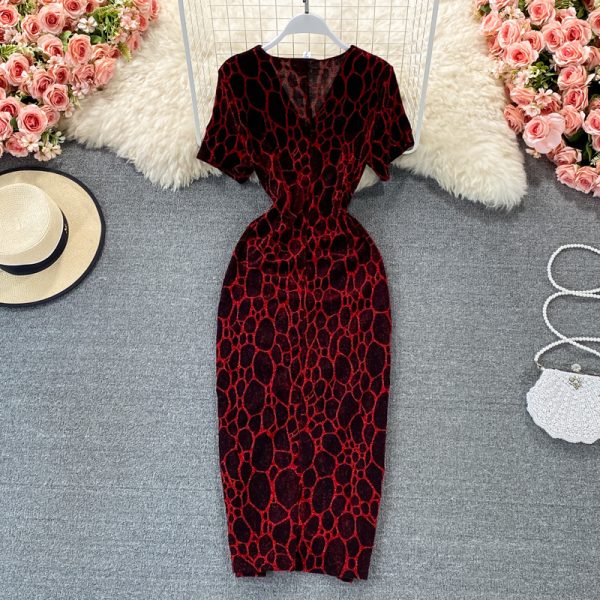 Temperamental woman dress summer new socialite v-neck cultivate one’s morality show thin package hip split long skirt - Image 5
