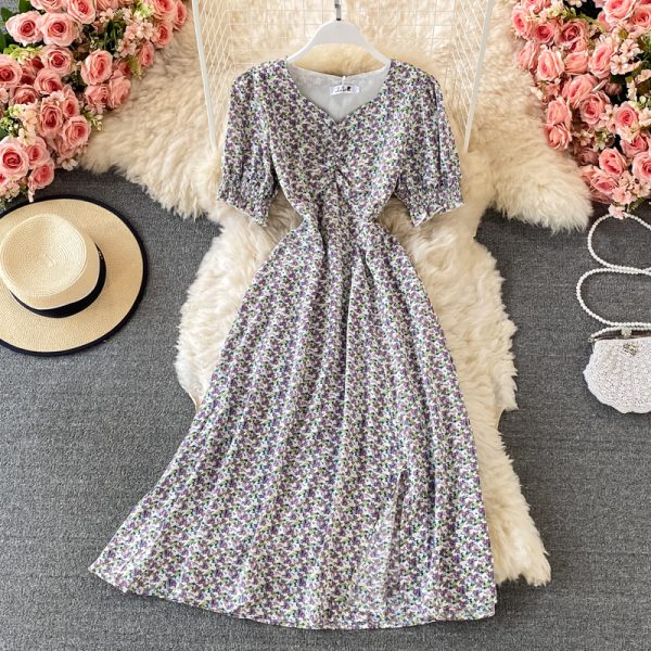 Floral chiffon dress in the summer of the new love to receive a word skirt waist super sweet fairy in the dress - Image 3