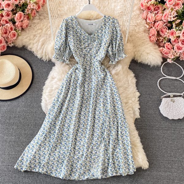 Floral chiffon dress in the summer of the new love to receive a word skirt waist super sweet fairy in the dress - Image 4