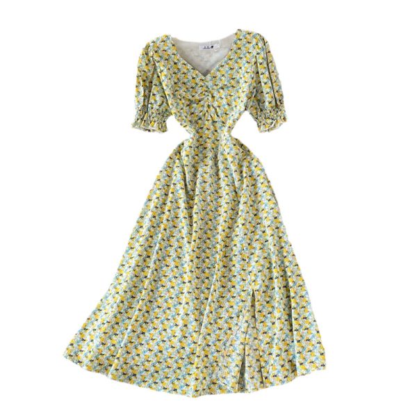 Floral chiffon dress in the summer of the new love to receive a word skirt waist super sweet fairy in the dress - Image 6