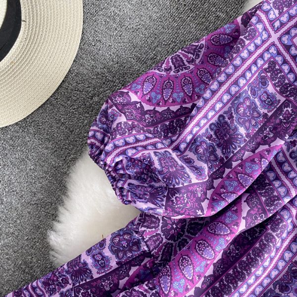 Thailand resort island beach dress to restore ancient ways the wave Bohemia round collar dress elegant printing posed long skirt - Image 4