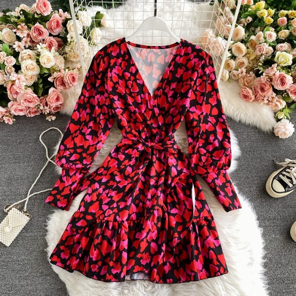 Printed ruffled dress fashion temperament is bound to receive A word skirt show thin waist broken flower skirt - Image 2