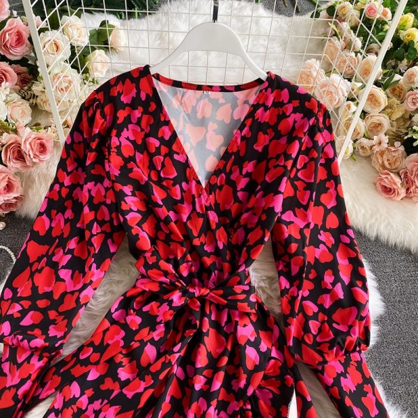 Printed ruffled dress fashion temperament is bound to receive A word skirt show thin waist broken flower skirt - Image 5