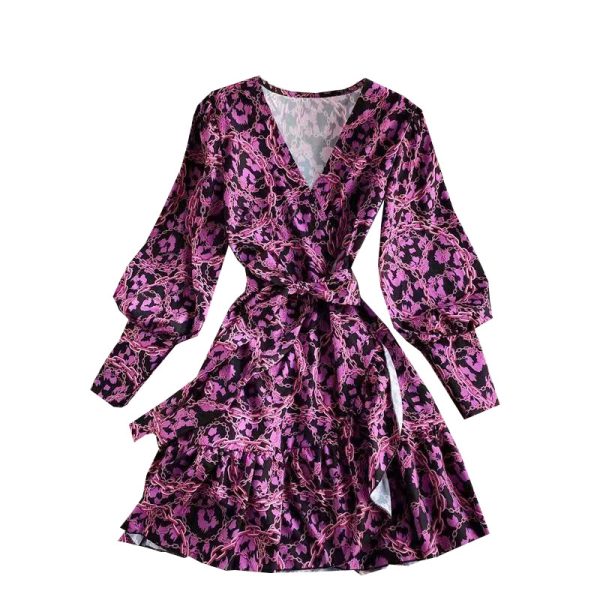 Printed ruffled dress fashion temperament is bound to receive A word skirt show thin waist broken flower skirt - Image 6