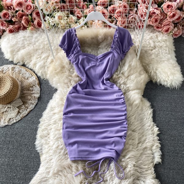 Tall waist square collar dress summer brim draw string cultivate one’s morality show thin package buttocks short skirts - Image 5