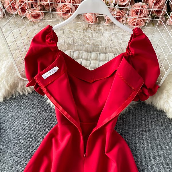 Summer New Retro French Waist-Tight Slimming Puff Sleeve Backless Small V-neck A- line Skirt Dress - Image 5
