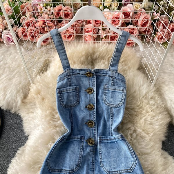 New Fashion Temperament Leisure Braces Skirt Backless Slit Slim Fit Slimming Denim Package Hip Skirt Suspender Dress - Image 4