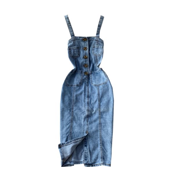 New Fashion Temperament Leisure Braces Skirt Backless Slit Slim Fit Slimming Denim Package Hip Skirt Suspender Dress - Image 6