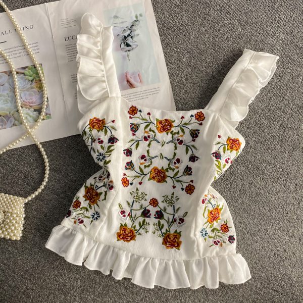 Folk embroidery falbala condole belt vest Xuan female summer wind sweet western style - Image 3