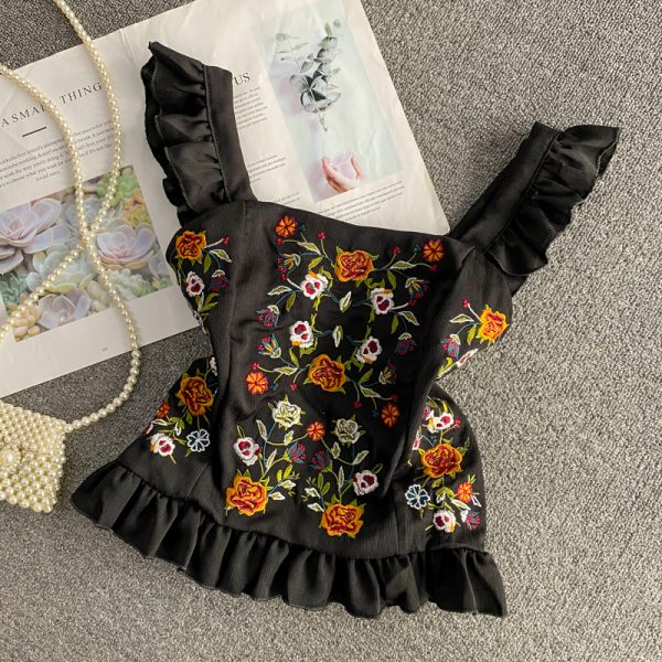 Folk embroidery falbala condole belt vest Xuan female summer wind sweet western style - Image 4