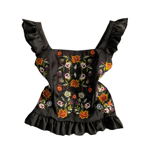 Folk embroidery falbala condole belt vest Xuan female summer wind sweet western style - Image 6