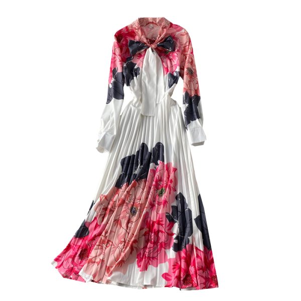 Summer New Fashion Dignified Goddess Large Swing Dress French Elegant Flowers Printed Pleated Dress - Image 6