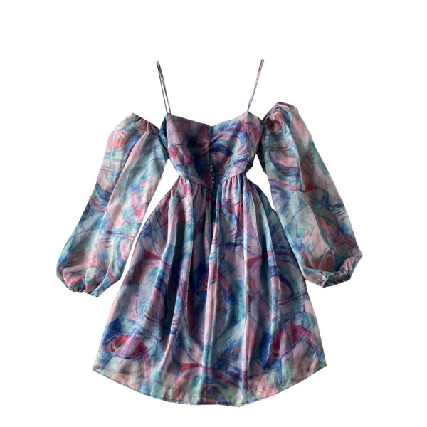 Seaside Vacation Sling Beach Dress Summer Lightly Mature Super Fairy Sweet off-Shoulder off-Shoulder Printed Dress - Image 6