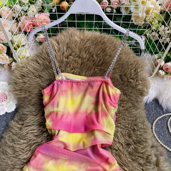Nightclub Sexy Disco Waist Slimming Rainbow Color Gradient Handbag Hip Skirt Fashion Graceful Tube Top Strap Dress - Image 4