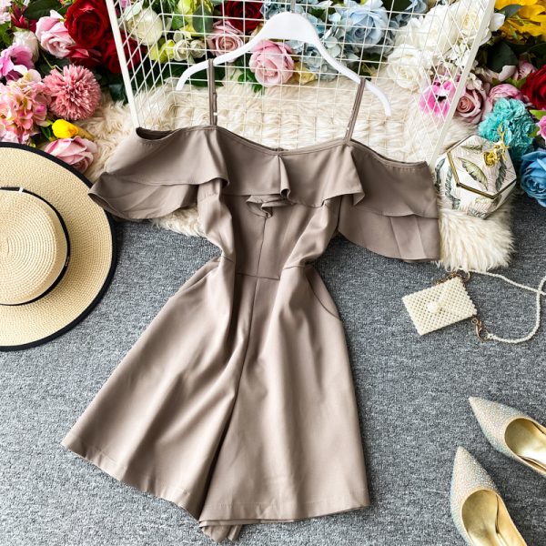 Off-the-Shoulder Strap Jumpsuit Summer New Super Fairy Ruffled off-the-Neck Wide-Leg Shorts Jumpsuit Women’s Clothing - Image 4