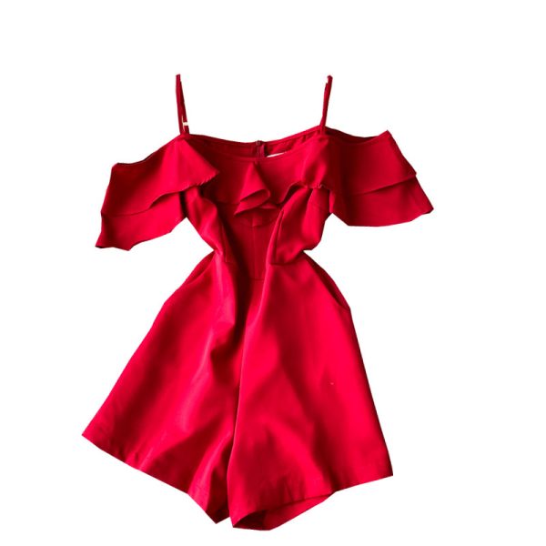 Off-the-Shoulder Strap Jumpsuit Summer New Super Fairy Ruffled off-the-Neck Wide-Leg Shorts Jumpsuit Women’s Clothing - Image 6