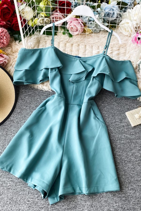 Off-the-Shoulder Strap Jumpsuit Summer New Super Fairy Ruffled off-the-Neck Wide-Leg Shorts Jumpsuit Women’s Clothing - Image 7
