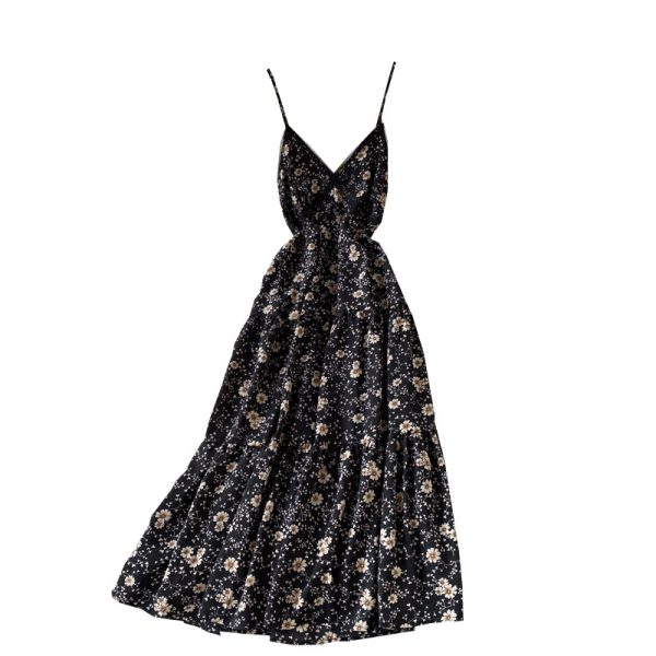 Lady Elegant Slightly Mature Style Suspender Dress Summer Lace Patchwork Waist-Slimming Slim Backless Chiffon Floral Dress - Image 6