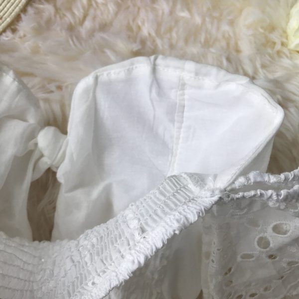 off-Shoulder Cotton Embroidered Backless Lace-up Tube Top High Waist Solid Color Dress Short Sleeve Holiday Dress with Chest Pad - Image 6