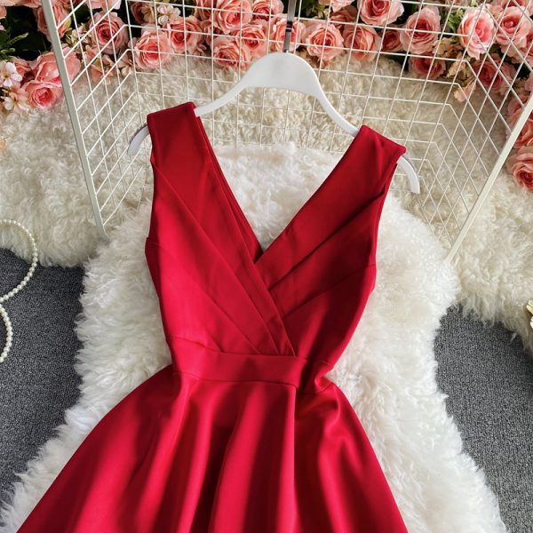 Evening Dress New Elegant Slimming Small V-neck Dress Sleeveless Socialite Dress Host Short Dress - Image 3