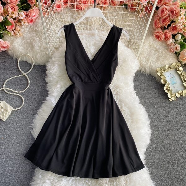Evening Dress New Elegant Slimming Small V-neck Dress Sleeveless Socialite Dress Host Short Dress - Image 4