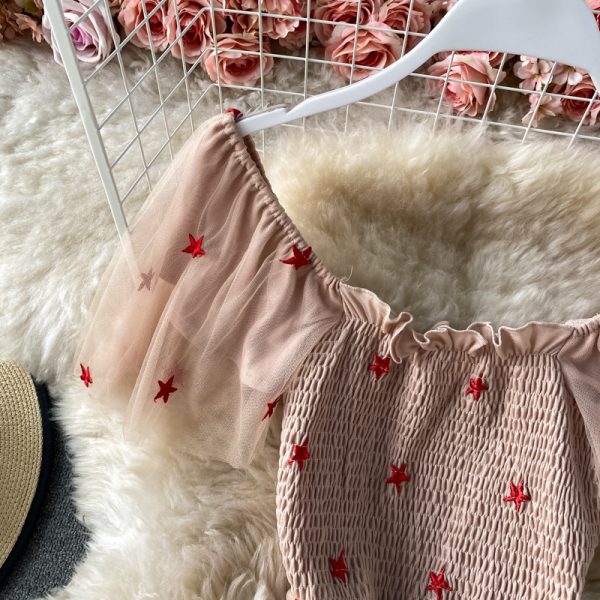 Fairy Dress Chic Gentle Summer New French Style Super Mori Waist Slimming Temperament Square Collar Mesh Dress - Image 4