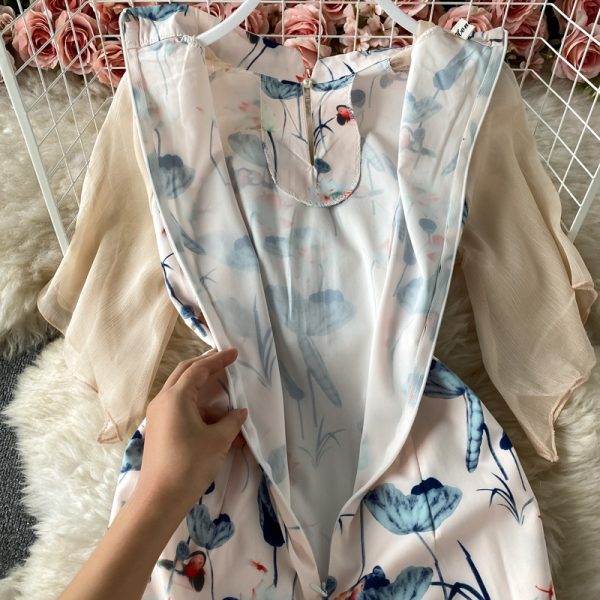 Young Cheongsam Dress Girl Summer Retro Chinese Style Slimming Daily Printing Lotus Leaf Dress Short Sleeve Short Skirt - Image 5