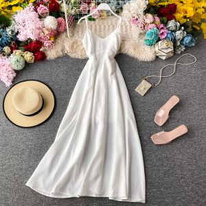 New French Style First Love Skirt Retro Mori Style Super Fairy V-neck Long Dress Sneaky Design Backless Strap Dress