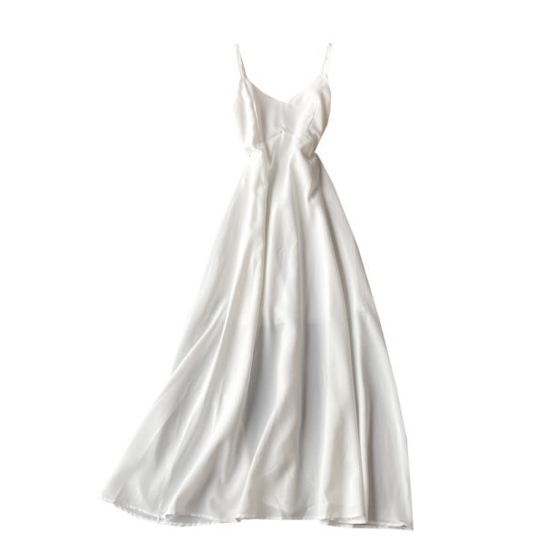 New French Style First Love Skirt Retro Mori Style Super Fairy V-neck Long Dress Sneaky Design Backless Strap Dress - Image 6