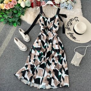 Bali Beach Dress Suspender Dress Vintage Bohemian Dress Women’s Seaside Holiday Loose Backless Dress