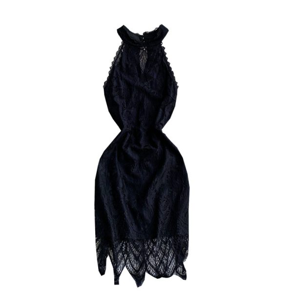 Summer New Fashion Socialite Style Elegant Slim-Fit Halter off-Shoulder and Black Lace Sheath Dress Dress Dress - Image 6
