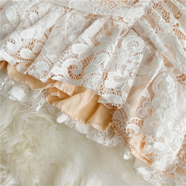 Fall New Sexy All-Match V-neck Pleated Slim-Fit Slimming Flounce Lace Long Sleeve Narrow Dress - Image 5