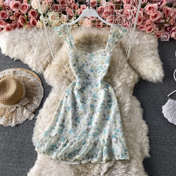 French Style Retro Spaghetti Straps Lace Embroidery Floral Dress Spring New Women’s Graceful and Fashionable Backless Skirt - Image 3