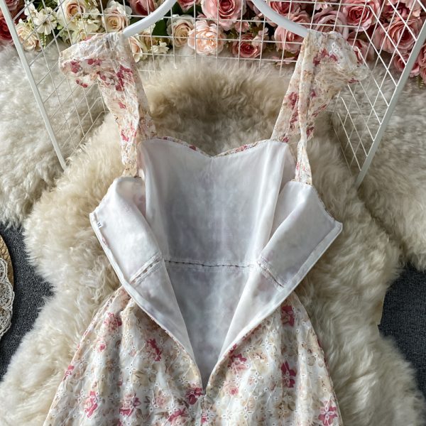 French Style Retro Spaghetti Straps Lace Embroidery Floral Dress Spring New Women’s Graceful and Fashionable Backless Skirt - Image 4