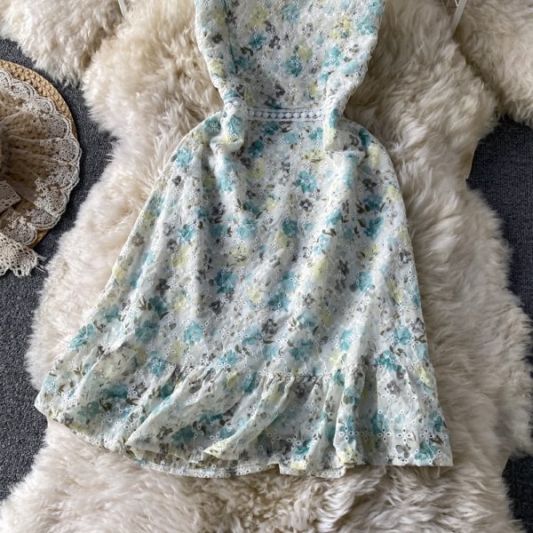 French Style Retro Spaghetti Straps Lace Embroidery Floral Dress Spring New Women’s Graceful and Fashionable Backless Skirt - Image 5