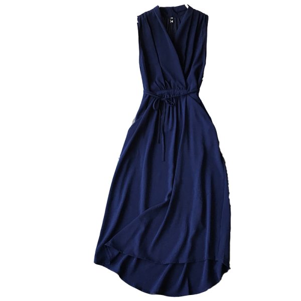 Women’s Sleeveless Dress Summer New Korean Style Slimming Chiffon Mid-Length Slim Temperament V-neck Solid Color Simple - Image 7