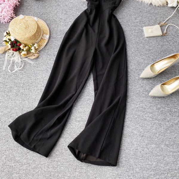 Summer Solid Color Sleeveles Korean SimpleTemperamental Slim-Fit Jumpsuit Draping Wide-Leg Trousers Suspender Jumpsuit for Women - Image 4