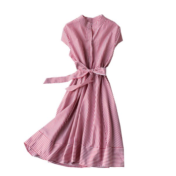 French Retro Red Striped Lightly Mature Dress Short Sleeve Women’s Summer Small Waist Slimming Temperament Short Skirt - Image 6