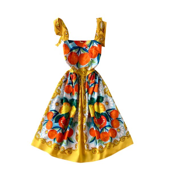 Summer New Bow Bandage Halter Skirt Slim Fit Slim Fit Sweet Printed Age-Reducing Large Swing Dress - Image 6